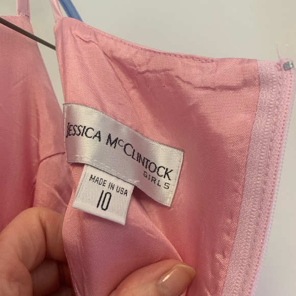 Junior Bridesmaid full length dresses. Light pink polyester fabric worn 1 - Picture 4 of 6